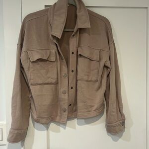 Taupe button up fleece shacket